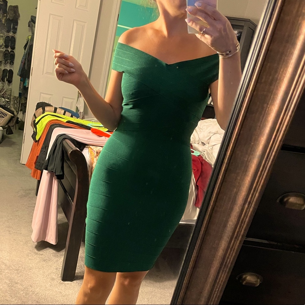Fashion Nova bandage dark emerald green dress